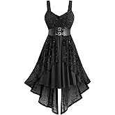 ROSE GAL Women Plus Size Sleeveless Glitter Floral Flocking Layered High Low A Line Midi Goth Dress