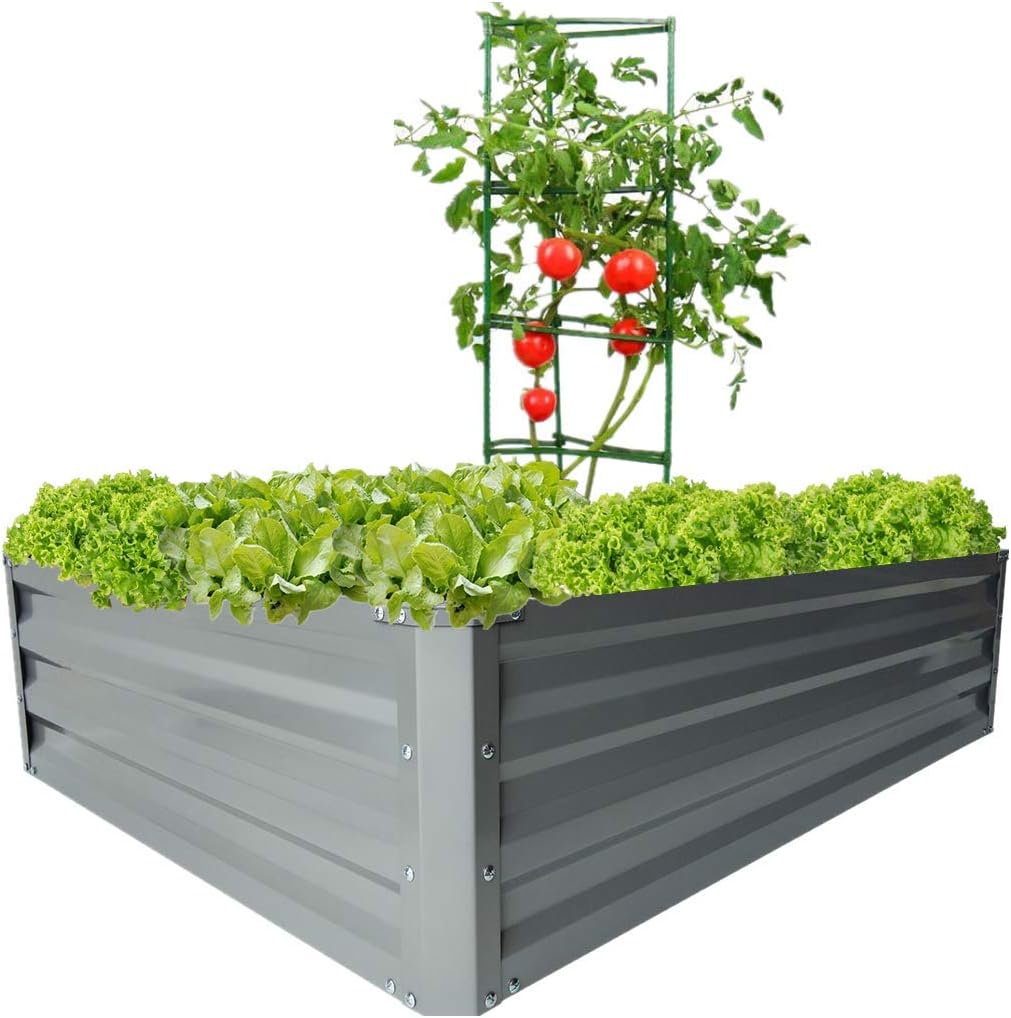 zizin Galvanized Raised Garden Bed Elevated Metal Planter Boxes Outdoor