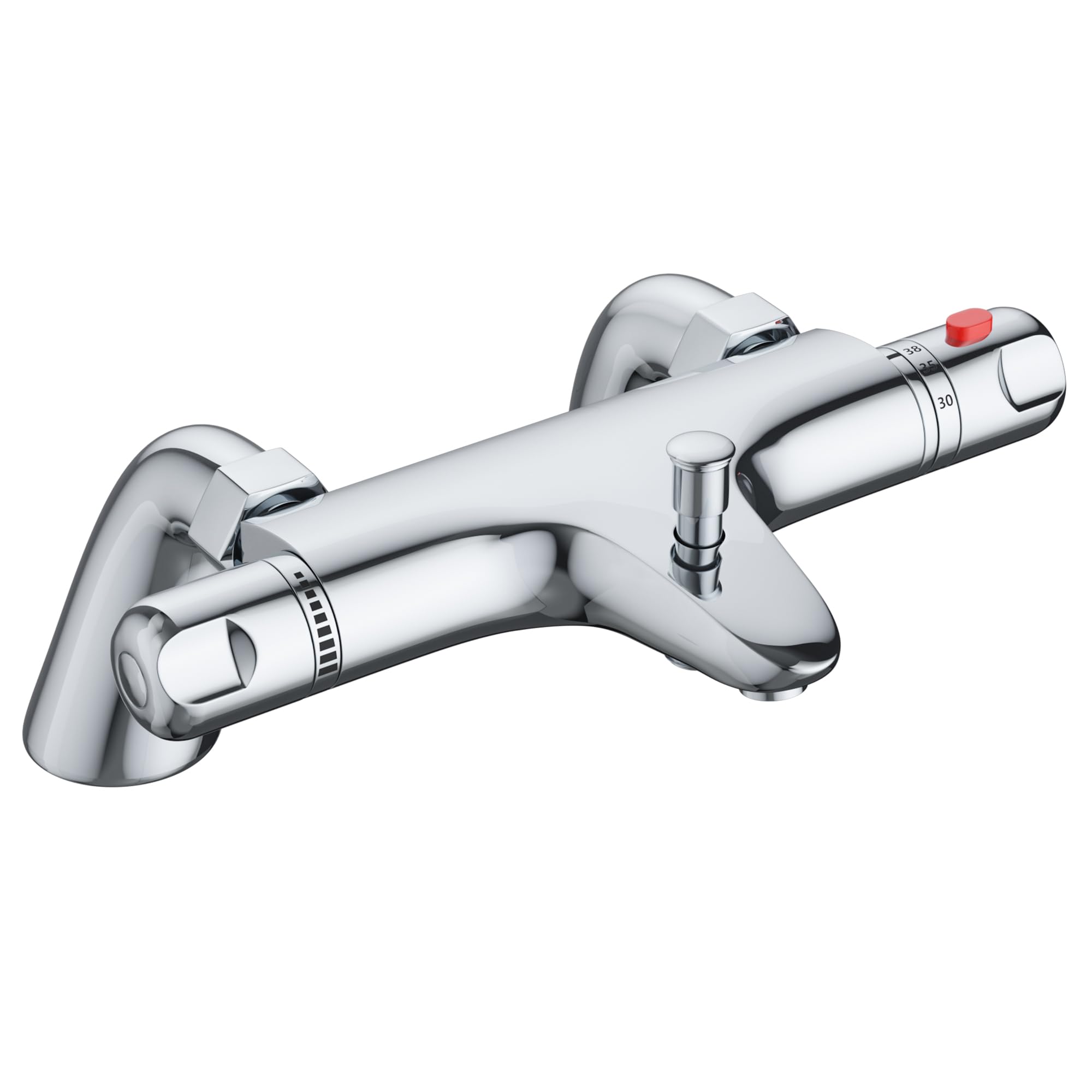 DEPTUNA Thermostatic Bath Shower Mixer,Bath Shower Mixer Tap,Bath Mixer Tap with 38°C Anti-Scald Valve and Safety Button,Deck Mounted,Chrome