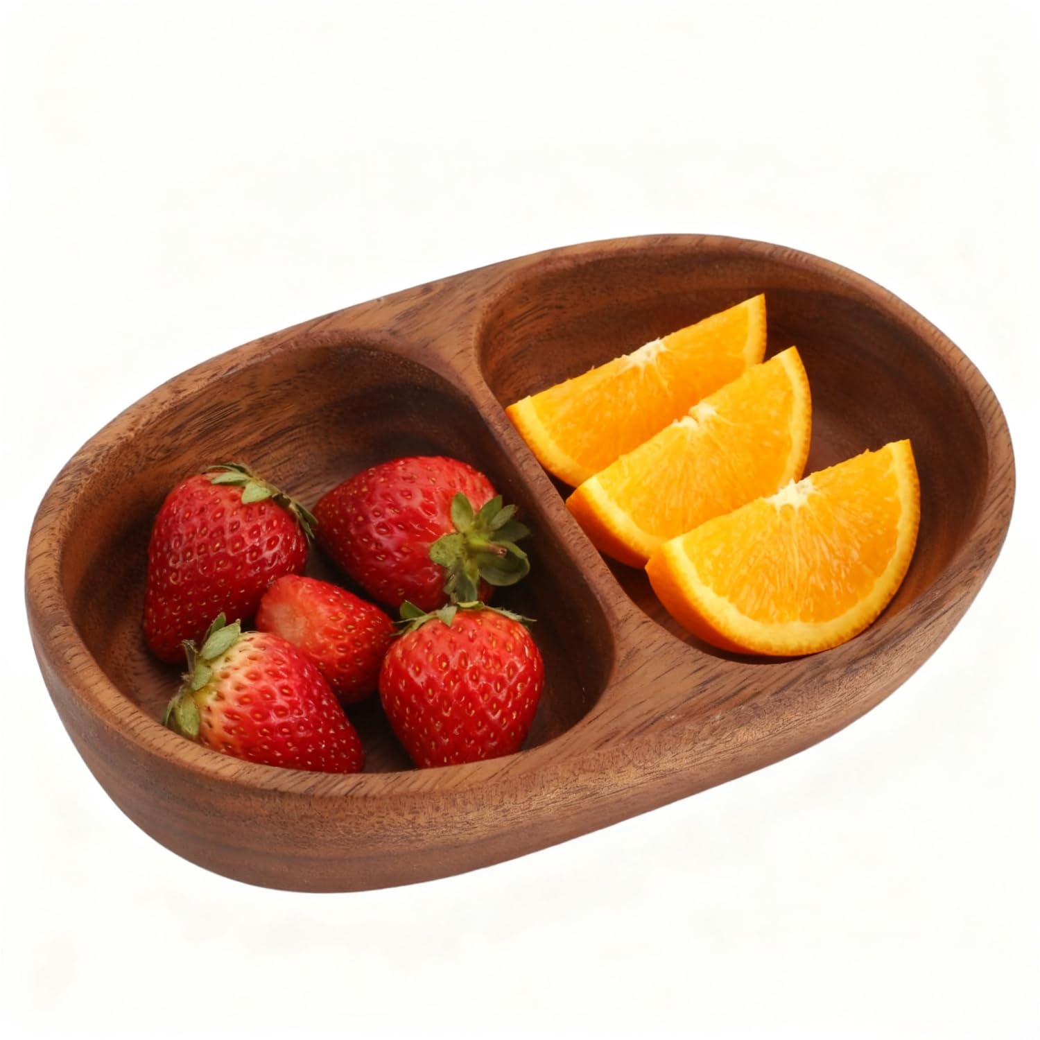Tissting Wooden Tray, Serving Bowl for Salad with Two Compartment, Rustic Server for Foods, Salads, Fruits, Bread, Wooden Salad Bowl, Entryway Key Catch Tray (Small Compartment Oval)