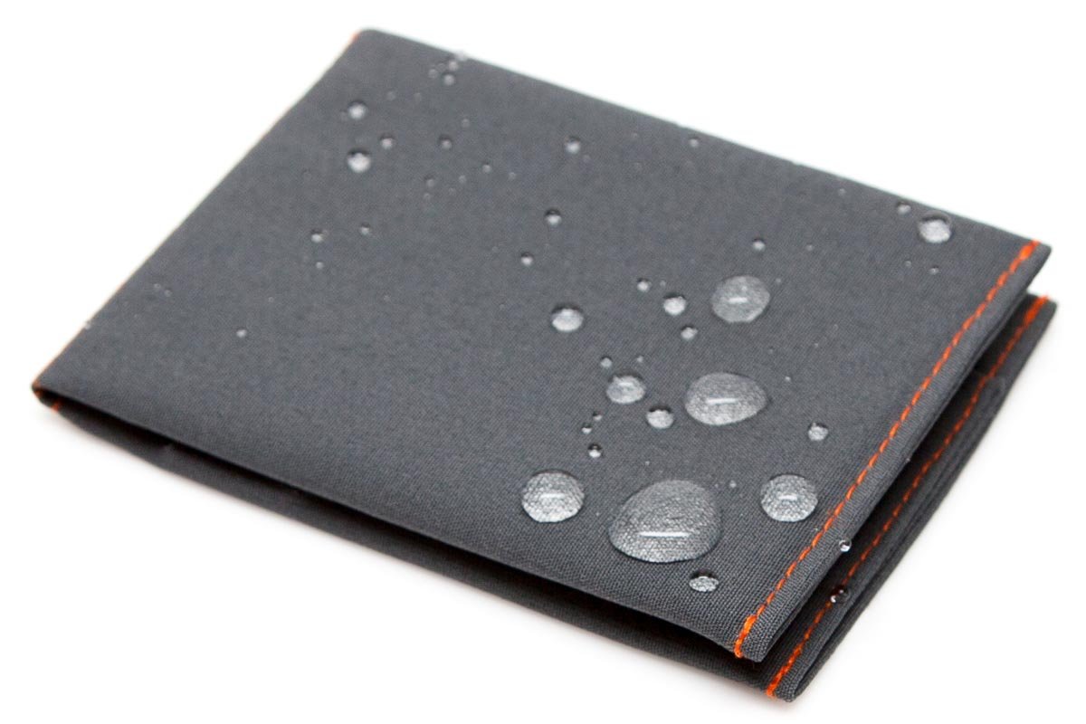 Men's Micro Soft Shell Wallet Closed: 2.8"L x 4"W Gray With Orange Stitching