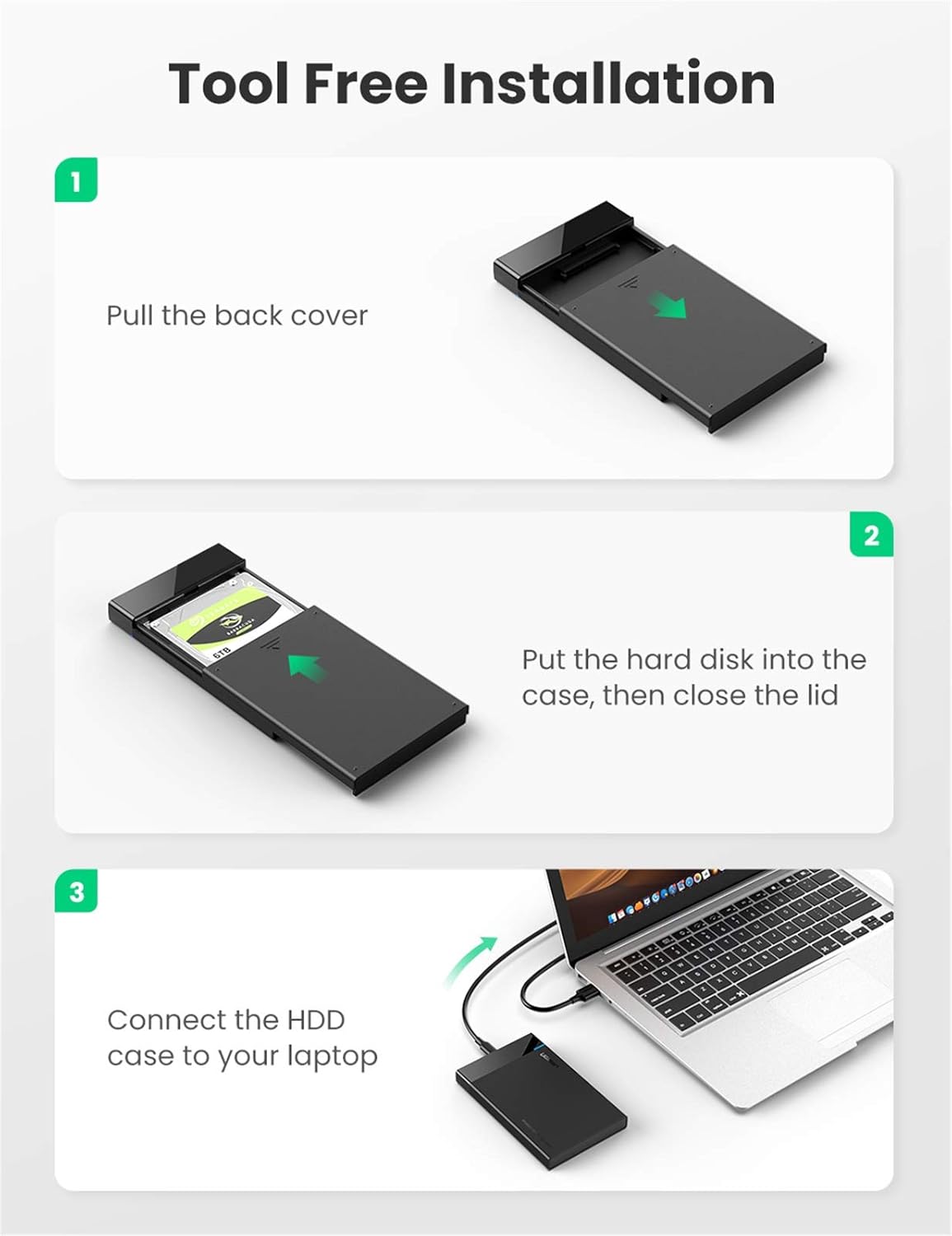 UGREEN 2.5" Hard Drive Enclosure, USB C 3.1 Gen 2 to SATA III 6Gbps for SSD HDD 9.5/7mm External Hard Drive Disk Case w/UASP Compatible with WD, Seagate, Toshiba, Samsung, Hitachi, PS4, Xbox, Router: Computers & Accessories