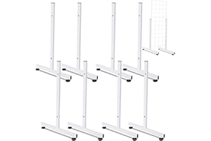 Fumete 4 Pairs Wire Grid Display Legs Gridwall T Base Rectangular Tube Leg Wire Wall Support Grid Panel Base Gridwall Accessories for 2 Feet Wall Display or Slatted Panels(White)