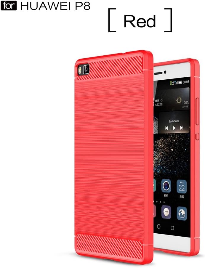 JINXIUS for Phone Cases Cover, Huawei P8 Case,Ultra Light Carbon Fiber Armor Shockproof Brushed Silicone Grip Case for Huawei P8 (Color : Red)