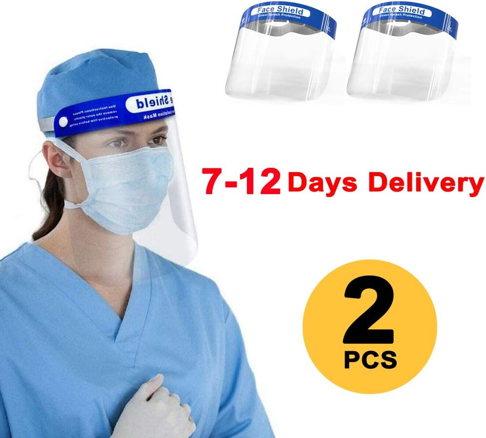 2 Pcs Safety Face Shield Protect Eyes and Face With Protective Clear Film Elastic Band And Comfort Spong, Visor Protection from Splash, Cover for Women&Men