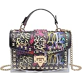 OXYPLAY PU Leather Graffiti Shoulder Crossbody Rivet Square Snake-shaped Pattern Chain Bag