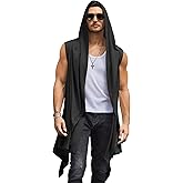 COOFANDY Men's Long Hooded Cardigan Sleeveless Ruffle Shawl Collar Lightweight Open Front Drape Kimono Vest