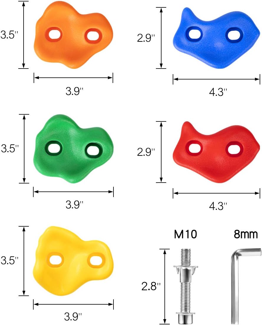 SEKKVY 25 Rock Climbing Holds Set with 9.8Ft Knotted Climbing Rope, Kids Climbing Rocks for Indoor Outdoor Play Set, Rock Wall Grips Kit with 2 Inch Mounting Hardware: Toys & Games