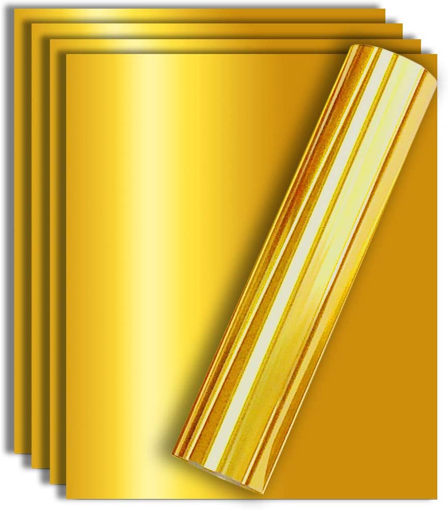 TeeArtist Gold Metallic Iron On Heat Transfer Vinyl Foil HTV for T-Shirts, 12"x10" Sheets, Easy to Cut and Weed for Silhouette Cameo, Cricut, All Craft Cutters (Pack of 5): Kitchen & Dining