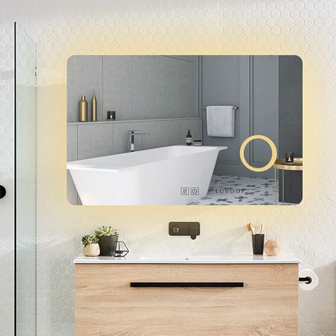 LUVODI Illuminated LED Bathroom Mirror, 800 x 600 mm Wall Mounted Backlit Makeup Vanity Mirror
