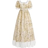 NSPSTT Regency Dresses for Women Feather Jacquard Empire Waist Costume Floral Tea Party Dress Gown