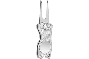 Mile High Life Golf Divot Repair Tool, All Metal Foldable Divot Tool with Pop-up Button & Magnetic Ball Marker, 2-6 Pack
