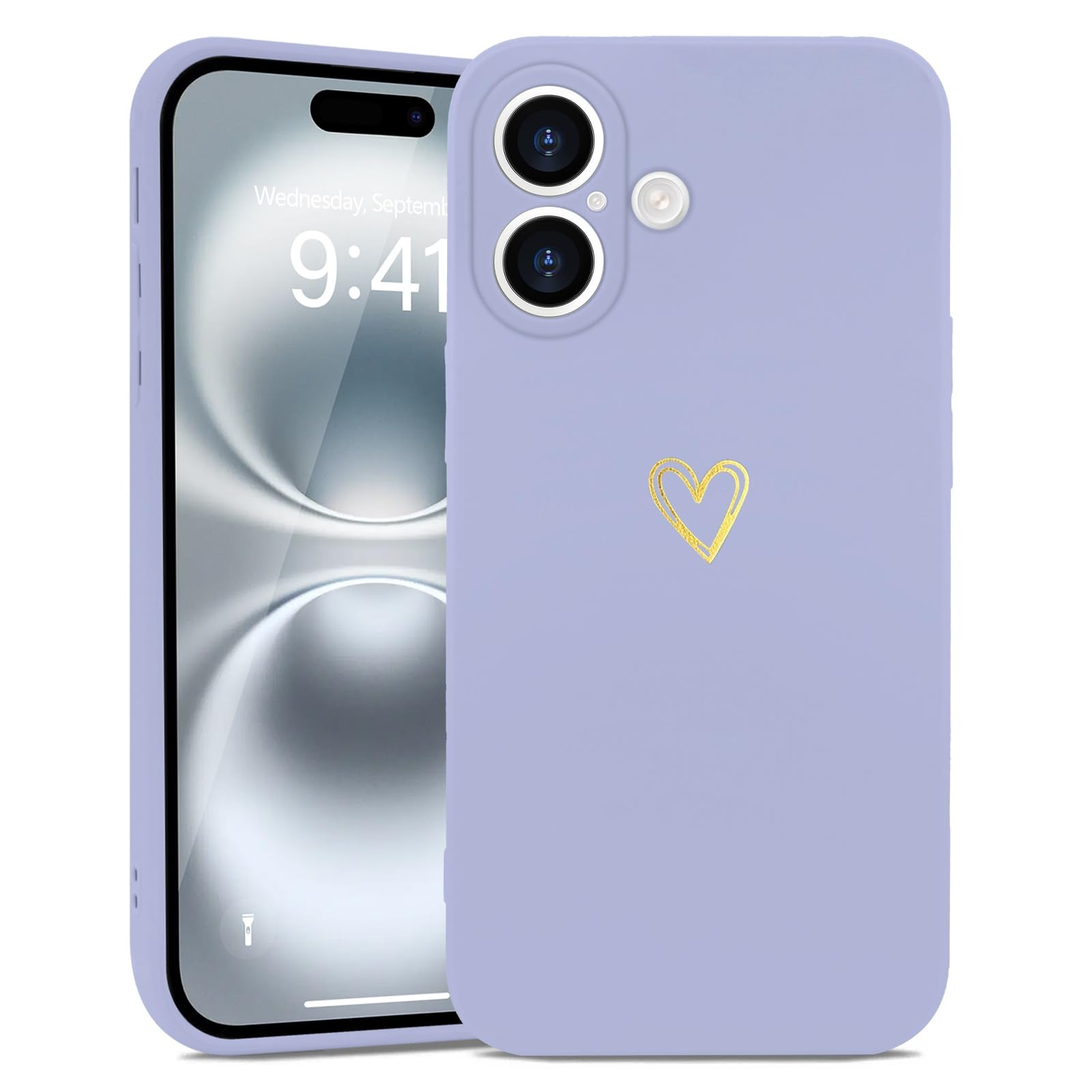 Wirvyuer for iPhone 16 Plus Case Cute Heart Pattern Soft Shockproof Protective Silicone Phone Case for Women Girls, Lilac Purple — image 1