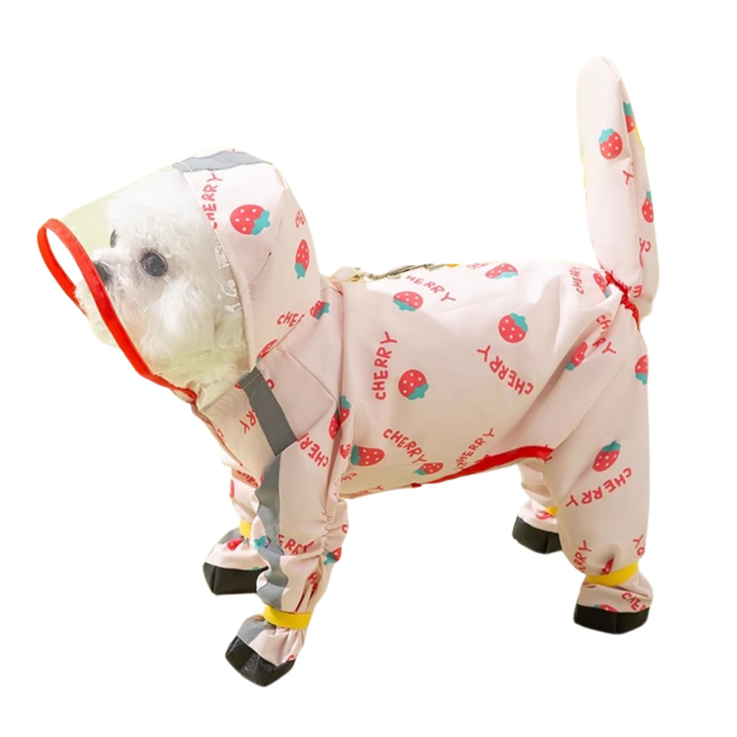 BT Bear Small Dog Raincoat with Rain Shoes Set,Full-Coverage Waterproof with Backbag,Reflective Dog Raincoat Rain Boots for Puppy Small Dogs,S Strawberry — image 1