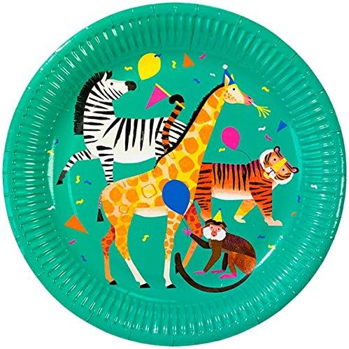 Jungle Animals Birthday Party Palace Table Decoration Large Paper Plates Pack of 8, 23 cm, green