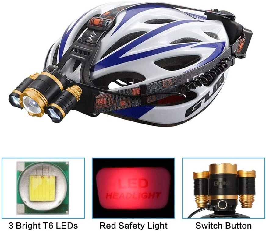 LED Headlamp Flashlight, COSOOS Rechargeable Headlamp with Red Safety Light, 2500 Lumen Xtreme Bright, Zoomable 4-Mode Waterproof Head Lamp for Adults, Hardhat, Support AAA Battery, Li-ion Battery Included - - 
