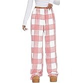 IYOWEL Womens Plush Plaid Pajama Pants Cute Flannel Checkered Lounge Pants with Pockets Fall Winter Warm Pj Bottoms