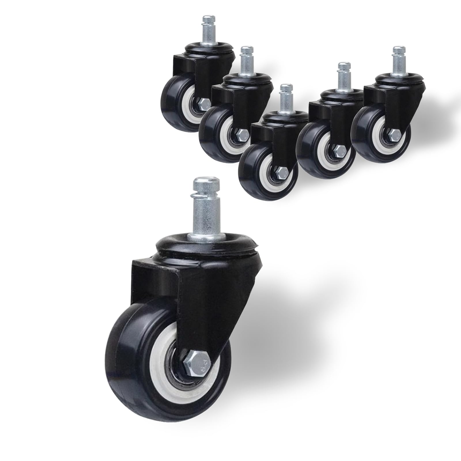 Replacement Wheels (1.5" Set of 5) for Office Chair - Mute Rubber Rotating Desk Chair Caster Wheels
