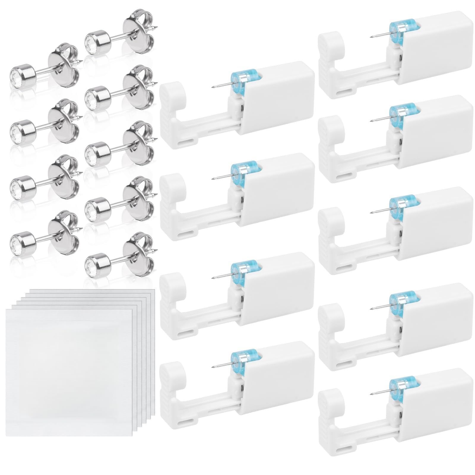 Aucuu 9 Pack Ear Piercing Gun, Painless Self Ear Piercing Kit, Safety Asepsis Earring Ear Stud Gun Kit Tool with 9 Ear Studs for Girls Women Men, White
