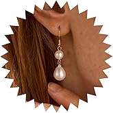 TseanYi Vintage Pearl Drop Earrings Long Teardrop Pearl Dangle Earrings Gold Pearls Hook Drop Earring Boho Pearls Long Tassel Earring Bridal Wedding Jewelry