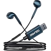 USB Earbuds with Microphone for PC Wired, 2M/6.5ft USB-A Headset Headphone | Mute Function,For PC Computer Laptop PS4 PS5 Notebook Desktop,For Office Zoom meeting online course,Dark Green,Lightweight