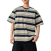 Men's Y2K Striped Baggy T-Shirt Alt Emo Summer Crewneck Short Sleeve Streetwear Top Harajuku Grunge Aesthetic Tees
