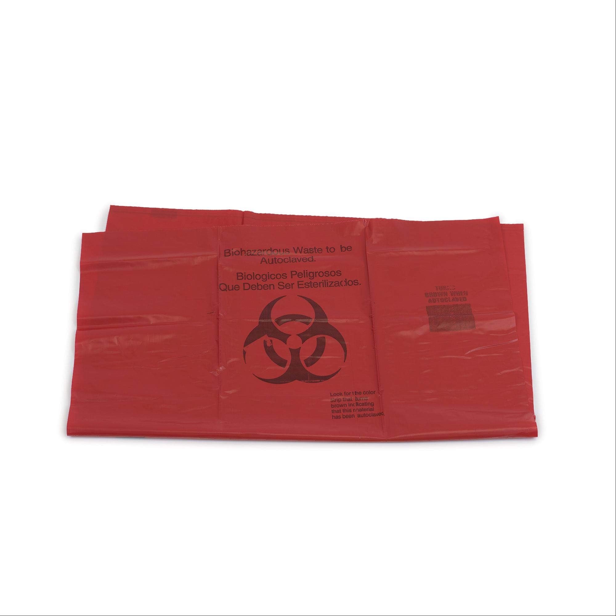 Medegen Medical 844 Autoclavable Biohazard Bag, Max Temp 285°F, Biohazard Labeling and Symbol, 12-14 gal Capacity, 1.8 mil Thickness, 25" Height, 30" Width, Red/Black (Pack of 200)
