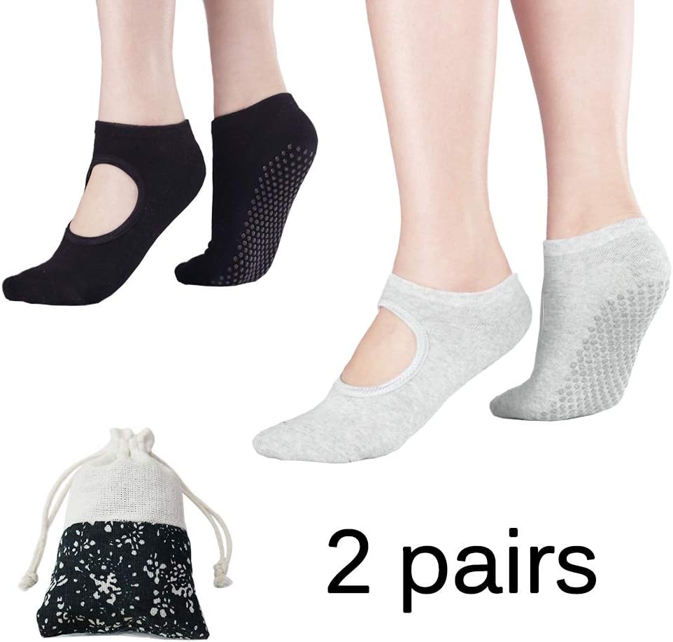 Yoga Socks for Women & Kids Non-Slip Anti-Skid Soles, Ideal for Pilates, Pure Barre, Ballet, Dance, Barefoot Workout, Gym, Martial Arts, Trampolining (2 Pack)