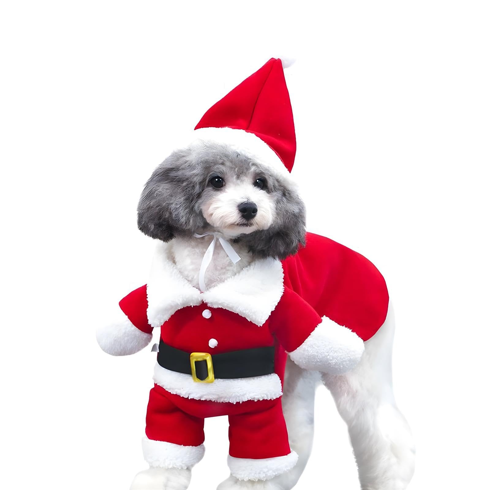 DELIFUR Pet Christmas Costume Dog Santa Claus Suit With Cap, Cat Xmas Hoodies, Party Outfit Warm in Winter (Red, S)