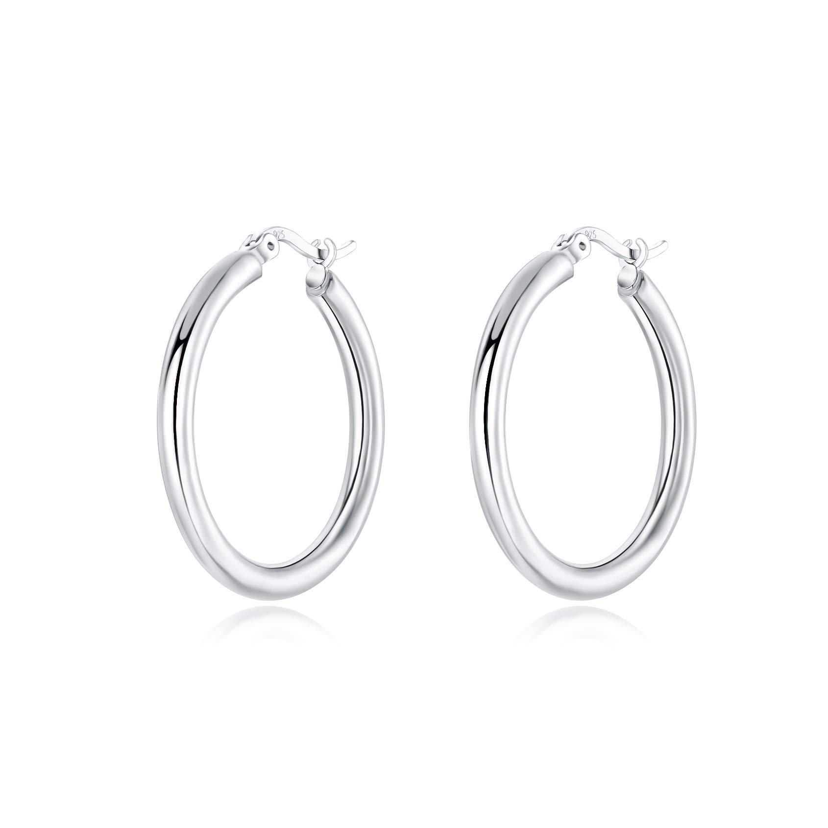 EPVOA Silver Hoop Earrings for Women, 925 Sterling Sliver Earrings for Girls, Hypoallergenic Silver Small Hoop Earrings for men, Size 20mm