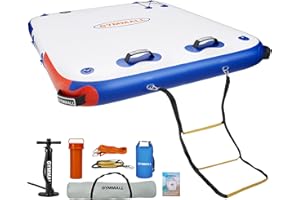 GYMMALL Inflatable Floating Dock Platform, 5FT/ 6FT/ 8FT/ 10FT/ 12FT Air Dock Platform Floating Island Raft with None-Slip Surface, 6in Thick Water Floating Dock Mat for Swimming Pool Lake Beach Ocean