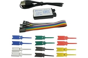 Ferwooh USB Logic Analyzer 24MHz 8CH 8 Channel UART IIC SPI Debug Device + 12PCS 6 Colourful Test Hook Clip Set + USB Cable + Debugging Tool Sets