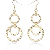 Boho Gold Dangle Earrings for Women Dangling Handmade Hammered Dangly Hoop Earrings Jewelry