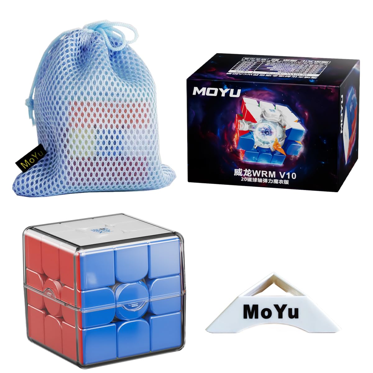 2024 MoYu WeiLong WRM V10 3x3x3 20 Ball Core Spring Magic Cloth Version 3x3 55.5mm Speed Magic Puzzle Cube Stickerless MY8295 with Cube Stand and bag