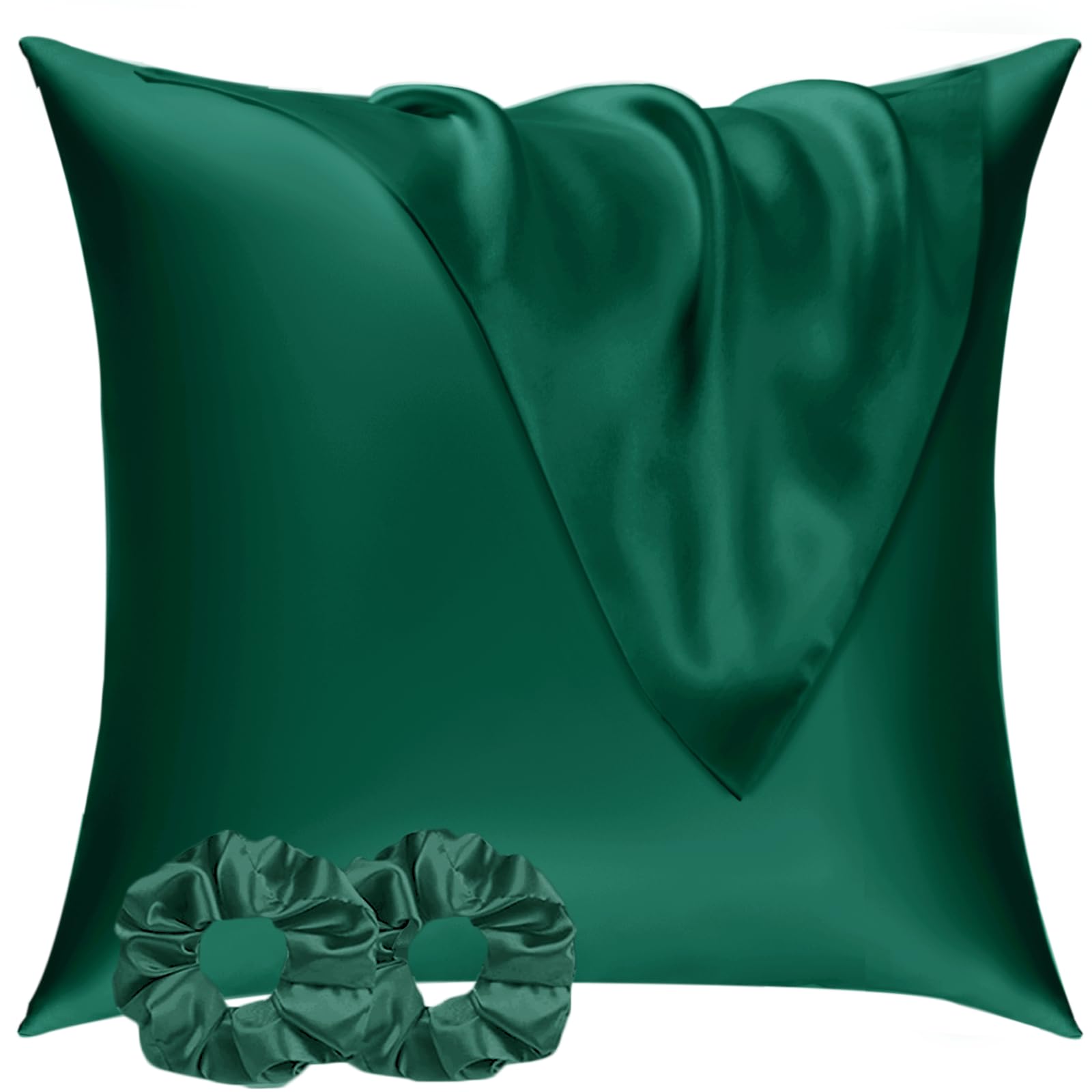 Vielit 2 Pack Satin Pillowcase for Hair and Skin,Soft as Silk Pillowcases for Hair and Skin,Easier Care than Silk Pillow Case Dark Green Pillowcases for 80x80cm Pillow Envelope & 2 Scrunchies