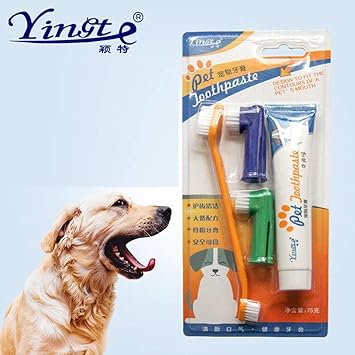 Jainsons Pet Products Toothbrush and Toothpaste Set, Vanilla Flavor Dogs Oral Care Cleaning Tool Dual-Sided Toothbrush and Pet Finger Toothbrush for Dogs and Most Pets
