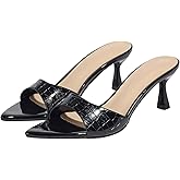 NSNEOND Women's Leather Pointed Open Toe Stilettos Heel Slide Sandals Classy Sexy Comfortable Slingback Backless Slip On High Heel Dress Mules for Wedding Prom Party