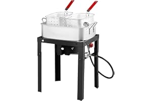 RYHOFOUD Propane Deep Fryer with 18Qt Square Deep Fryer Pot – High Grade Strainer Basket Aluminum Pot for Fish Fry, Seafood Pot – Propane Burners for Outdoor Cooking Include Thermometer
