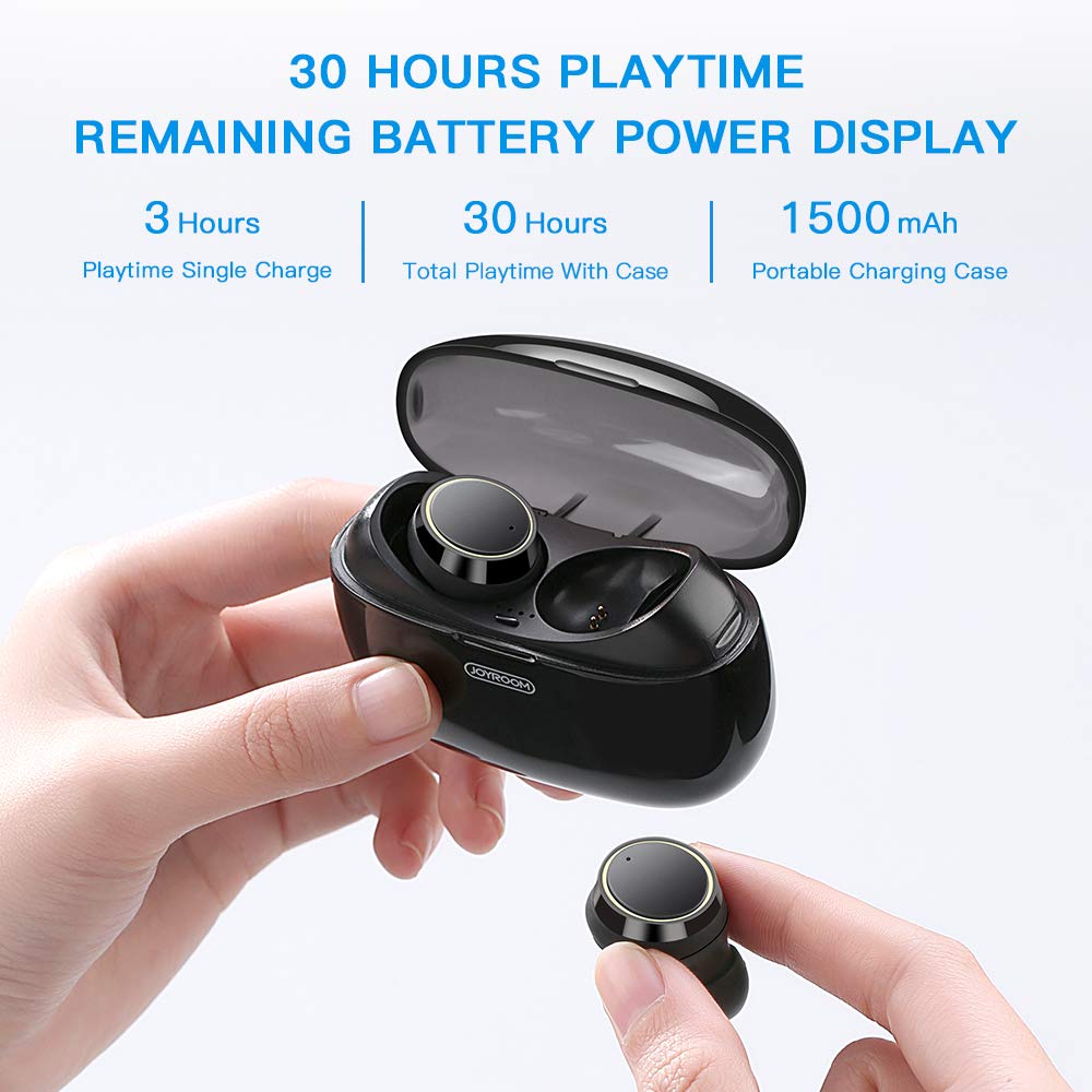 JOYROOM Truly Wireless Earbuds, 30H Playtime TWS Stereo Mini Wireless Bluetooth Headphones with Microphone, IPX5 Sweatproof, Easy Pair Earbuds with Portable Charging Case (Black)