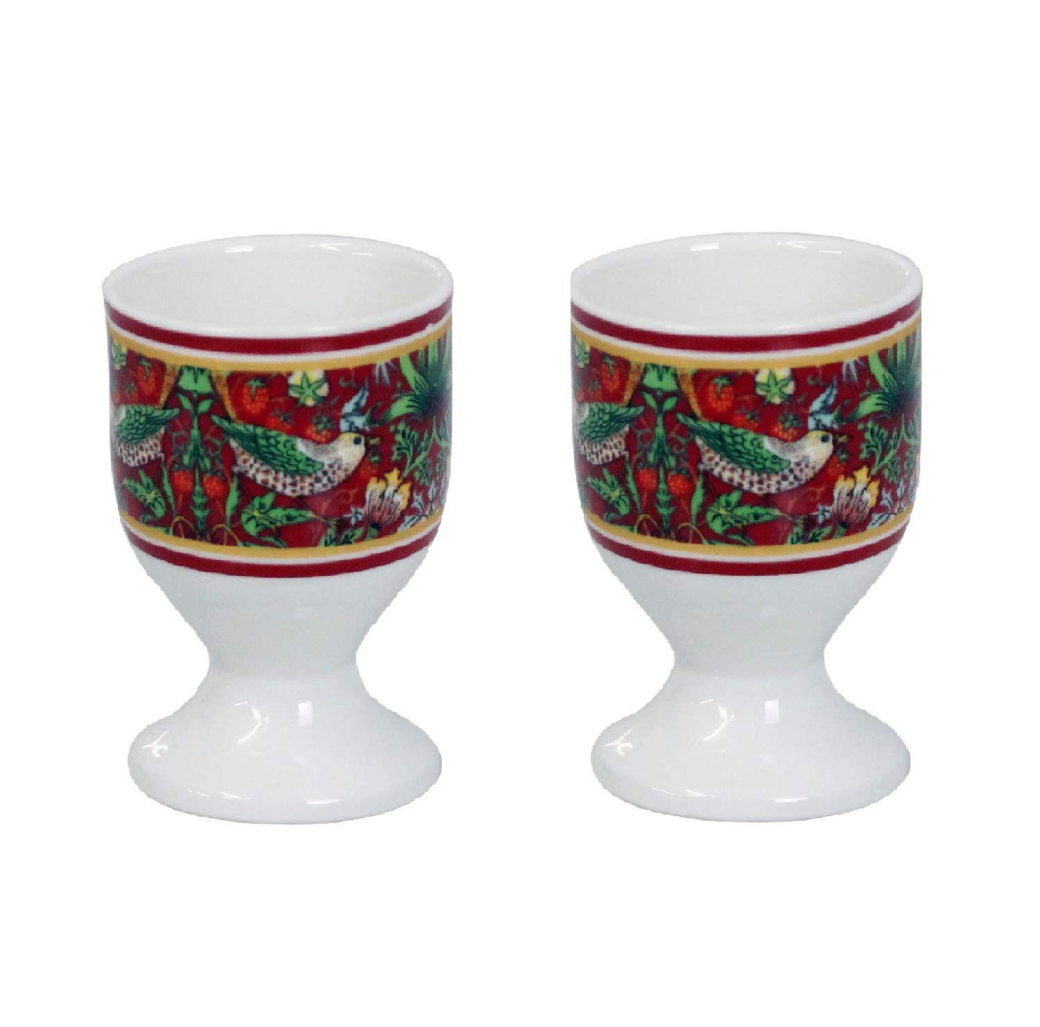 William Morris Red Strawberry Thief Boiled Egg Cups Stand Holder Thrush Birds