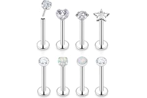 Ocptiy 20G 18G 16G Push in Theadless Nose Rings Studs Hypoallergenic Lip Labret Jewelry Flat Back Nose Stud Stainless Steel Cartilage Helix Tragus Earrings for Women Men 6mm 7mm 8mm Bars Diamond 3mm