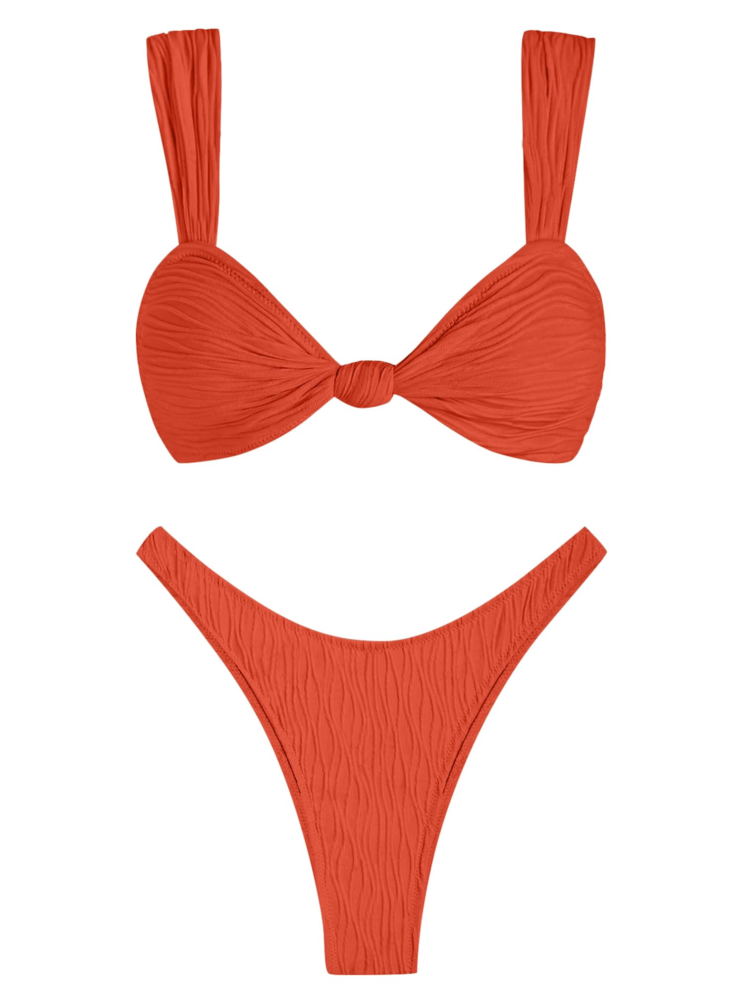 Photo 1 of ZAFUL 2025 Cheeky Bikini Sets for Women High Cut Swimsuit Textured Ribbed Bikini Thong Bathing Suit