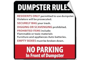 FASTASTICDEALS Dumpster Rules Residents Only Violators Will Be Prosecuted Label Decal Sticker 12 in X 12 in