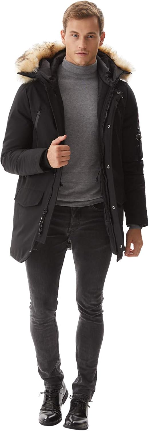 Molemsx Men's Warm Winter Down Jacket Parka Puffer Coat with Hood Faux-Fur Trim XS-3XL: Clothing