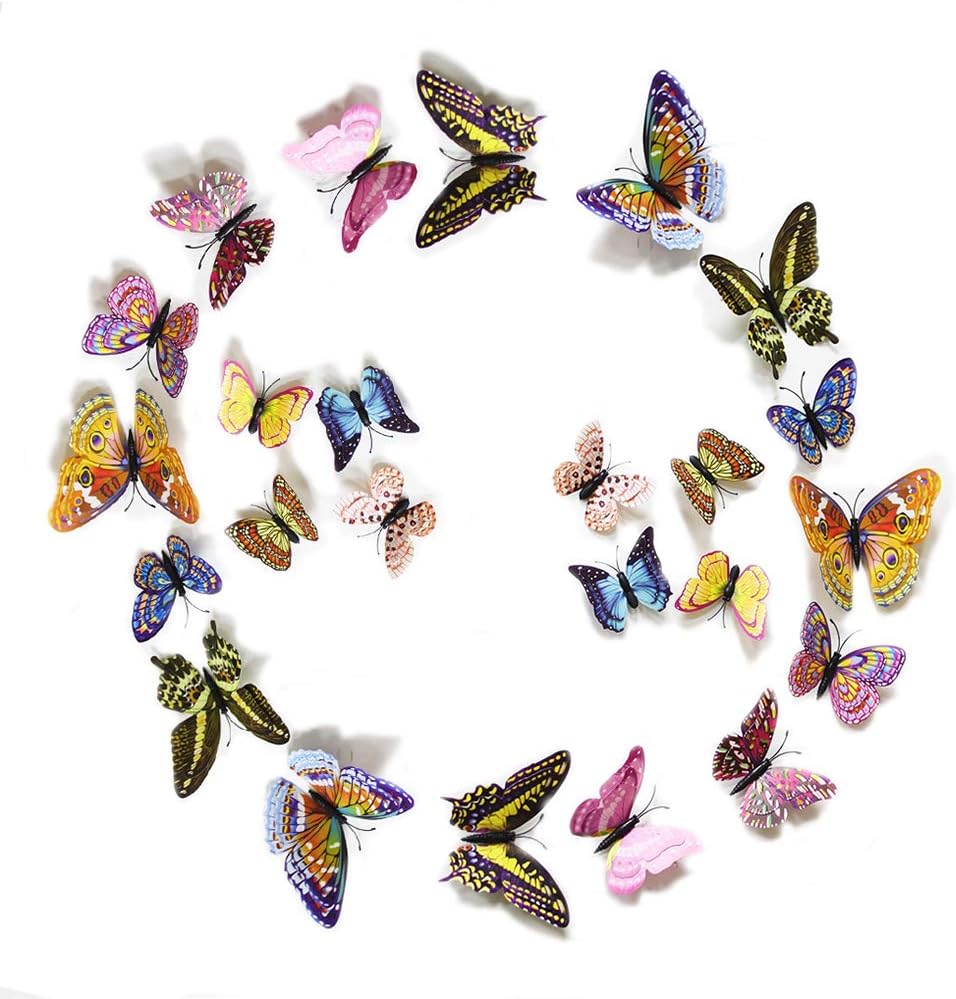 FiveRen 24pcs 3D Luminous Butterfly Double Wings Design Decal Art Wall Stickers Room Magnetic Home Decor