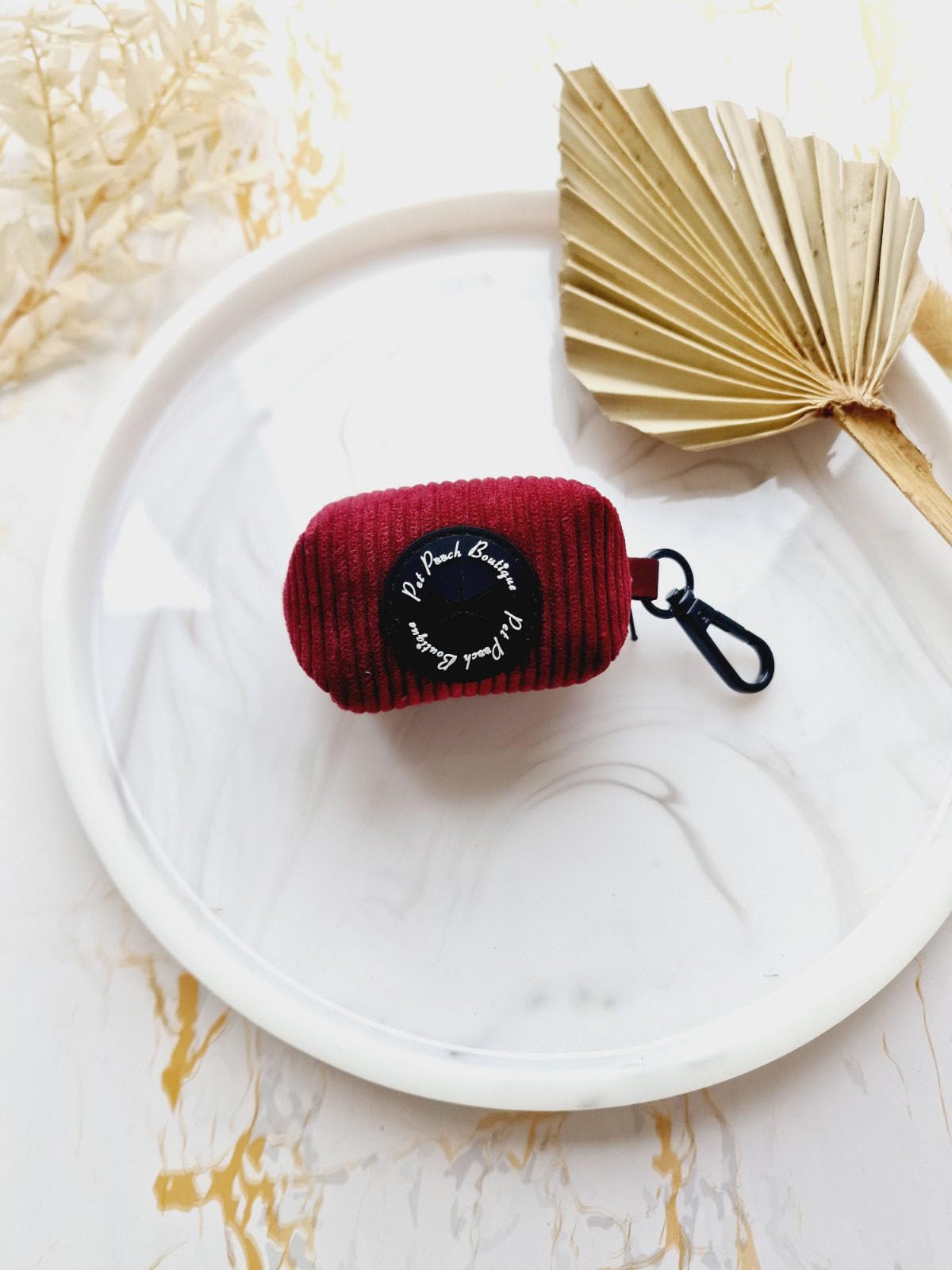 Pet Pooch Boutique BURGUNDY RED CORD DOG POO BAG HOLDER