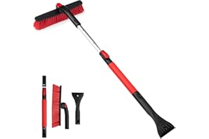 CGACOL Car Snow Brush Ice Scraper Remover 42 inch Extendable Long Handle with 360°Pivoting Large Brush Head Windshield Snow S