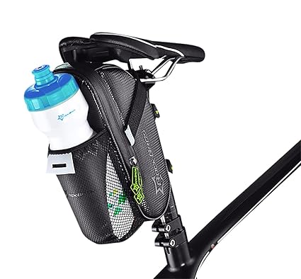 ROCKBROS Fahrrad Satteltasche mit Flaschenhalter • Fahrradtasche Schwarz Wasserdicht • Netztasche für Trinkflasche