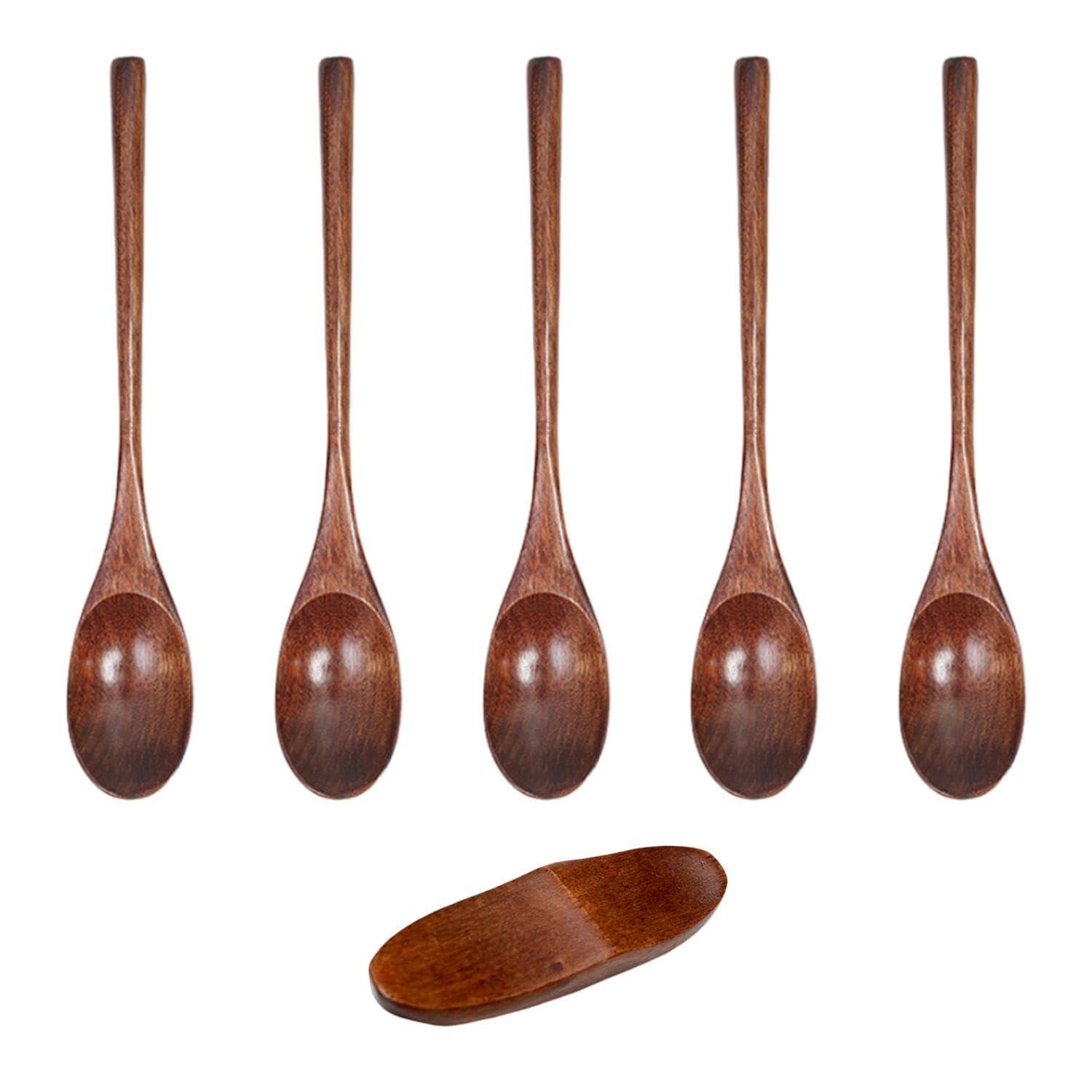 5 Pieces Wooden Coffee Spoons, 1 Piece Cutlery Holder, Long Handle Wooden Spoons, Household Spoons, Kitchen Utensils