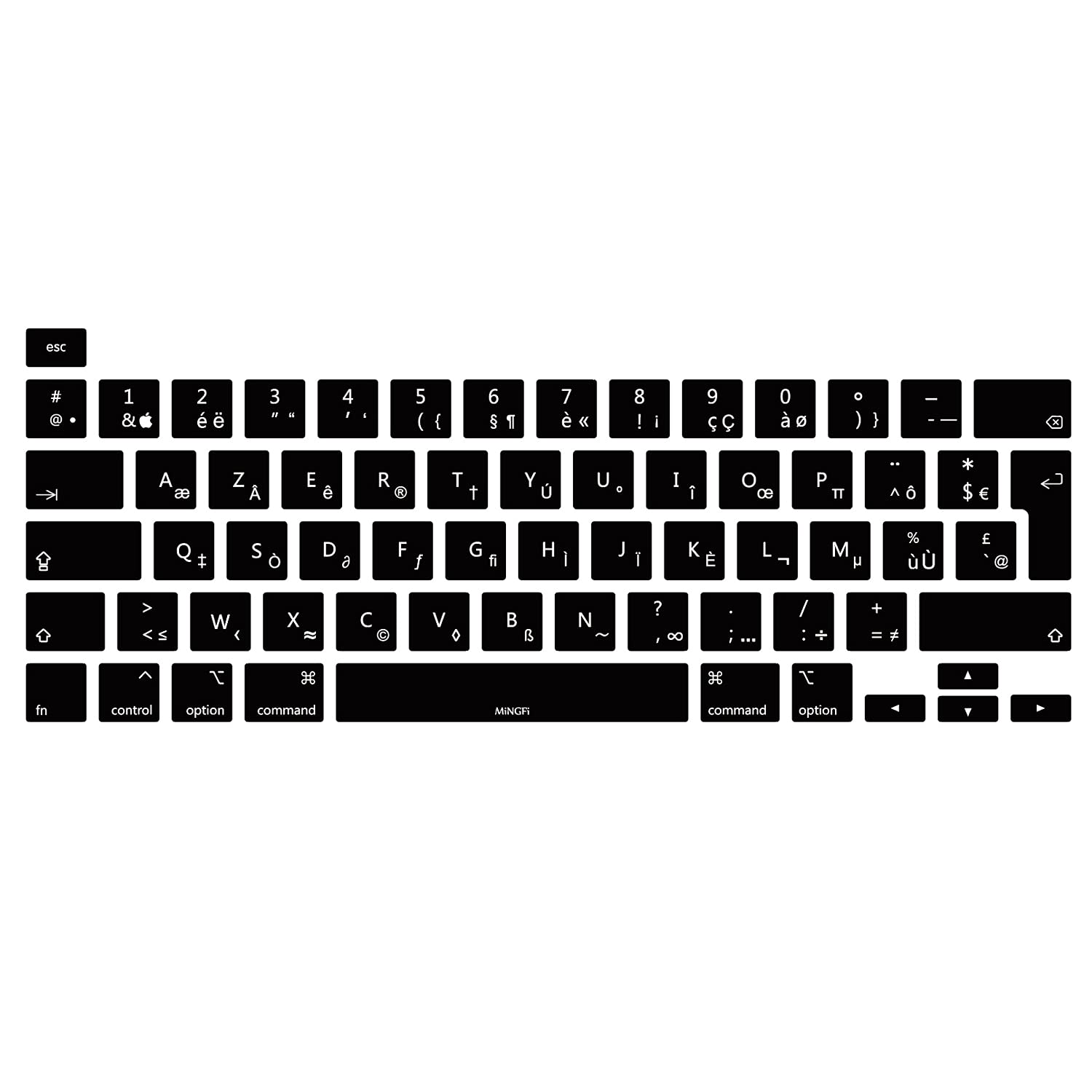 MiNGFi Silicone French AZERTY Keyboard Cover for MacBook Pro 13" M1/M2 A2338 (2020–2023), A2289 (2020), A2251 (2020–2021), Pro 16" A2141 (2019–2021) EU/ISO Layout - Black
